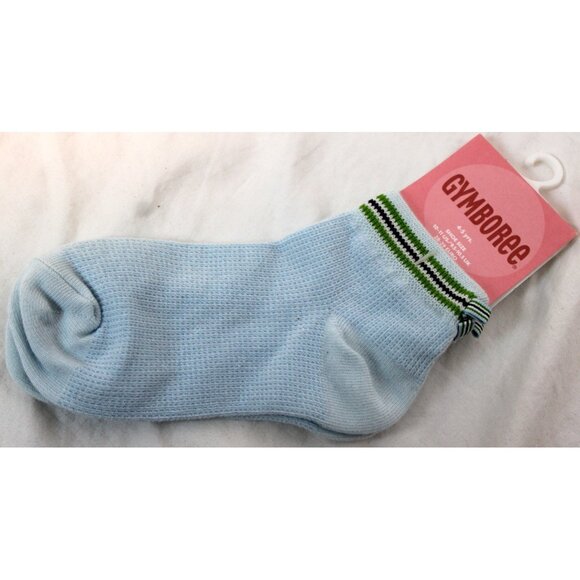 NWT 2004 Gymboree Dandelion Wishes Blue Ankle Socks Striped Edge Bow sz 10-11 - Picture 1 of 3